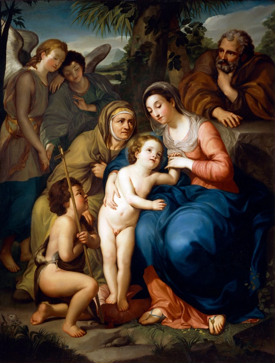 La Sacra Famiglia con Santa Elisabetta, San Giovanni Battista e due angeli